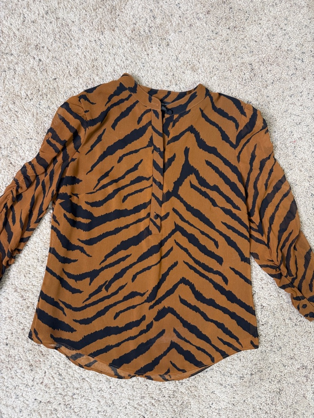 White House Black Market Brown and Black Tiger-Stripe Button Pullover Blouse S